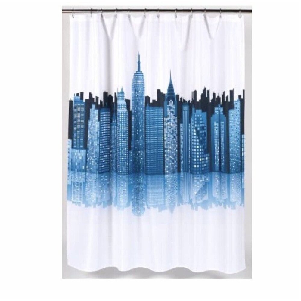 New Carnation Home Fashions Cityscape Shower Curtain Water Repellent 70" X 72 in